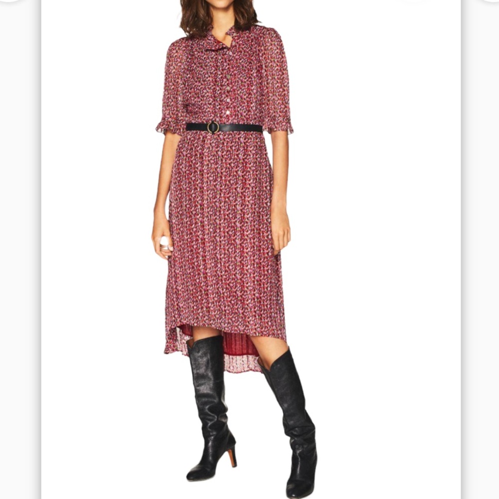 BA&SH Daleares High Low Silk Blend Midi Dress SZ L NWT